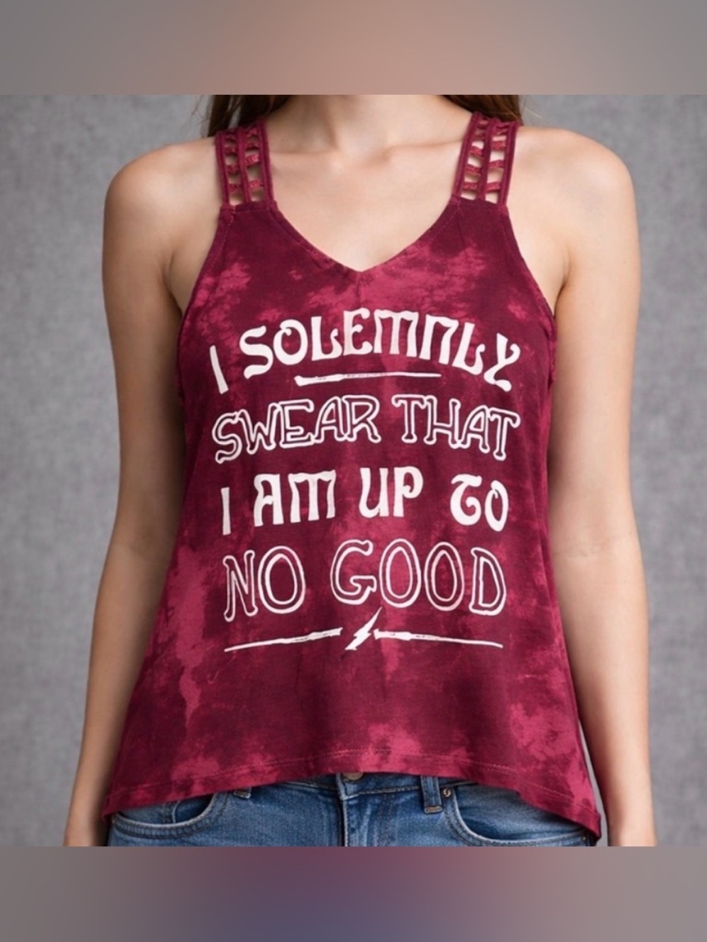 Harry Potter Burgundy Tie Dye Racerback Tank Juniors size XS (A271)✨